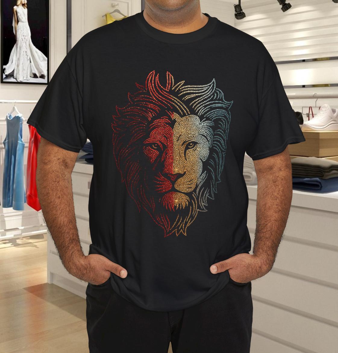 Leo Lion Bling Rhinestone Short Sleeve T-Shirt Mens Womens Tees Top S