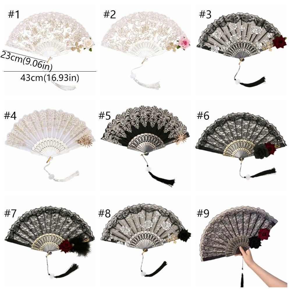 Retro Cosplay Vějíře do ruky Evropské Vějíře pro taneční show Růžový Krajkový Skládací Vějíř Svatební Párty Dekorace