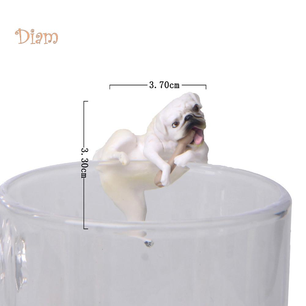 NO.KK Realistic Mini Pug Dog Figurine Hanging On Cup Rim DIY Fairy Garden Accessory
