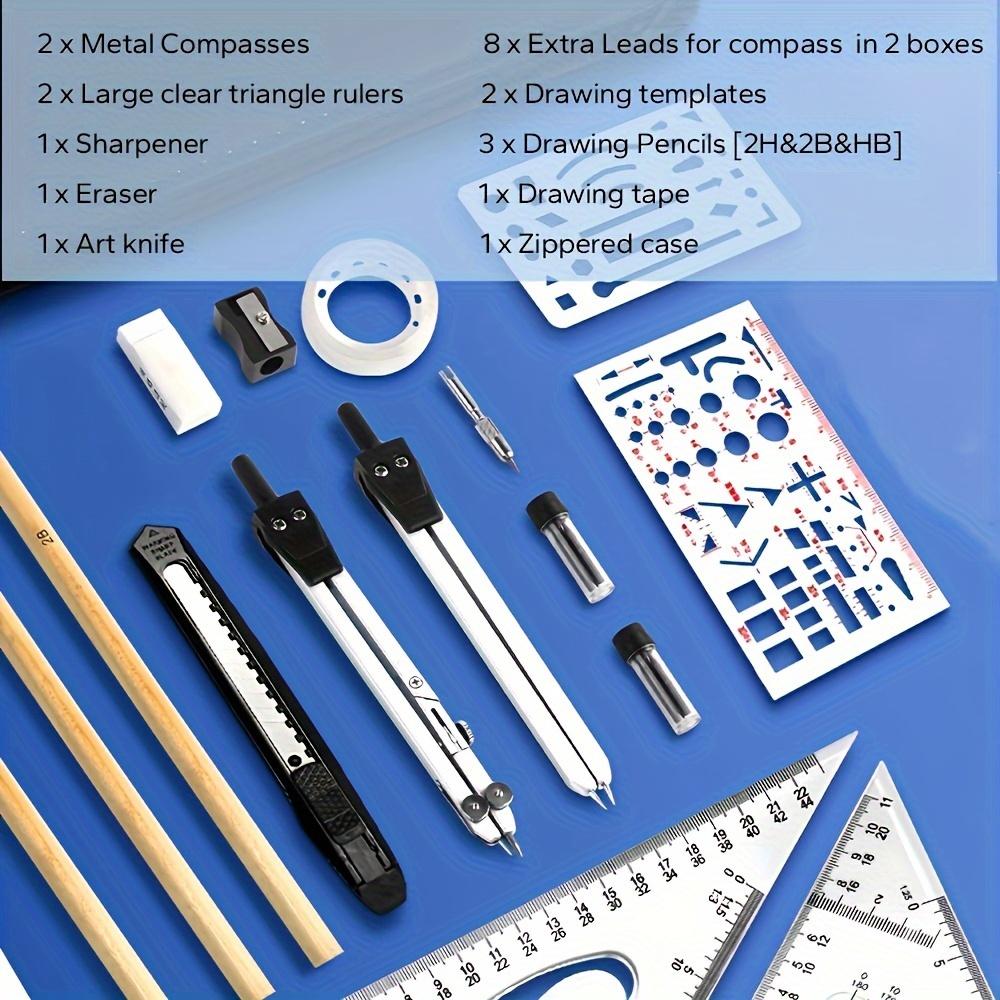 22pcs Professional Precision Compass Drafting Set with Heavy-Duty Metal Construction - Comprehensive Geometry Tools Kit with Protractor, Compass,