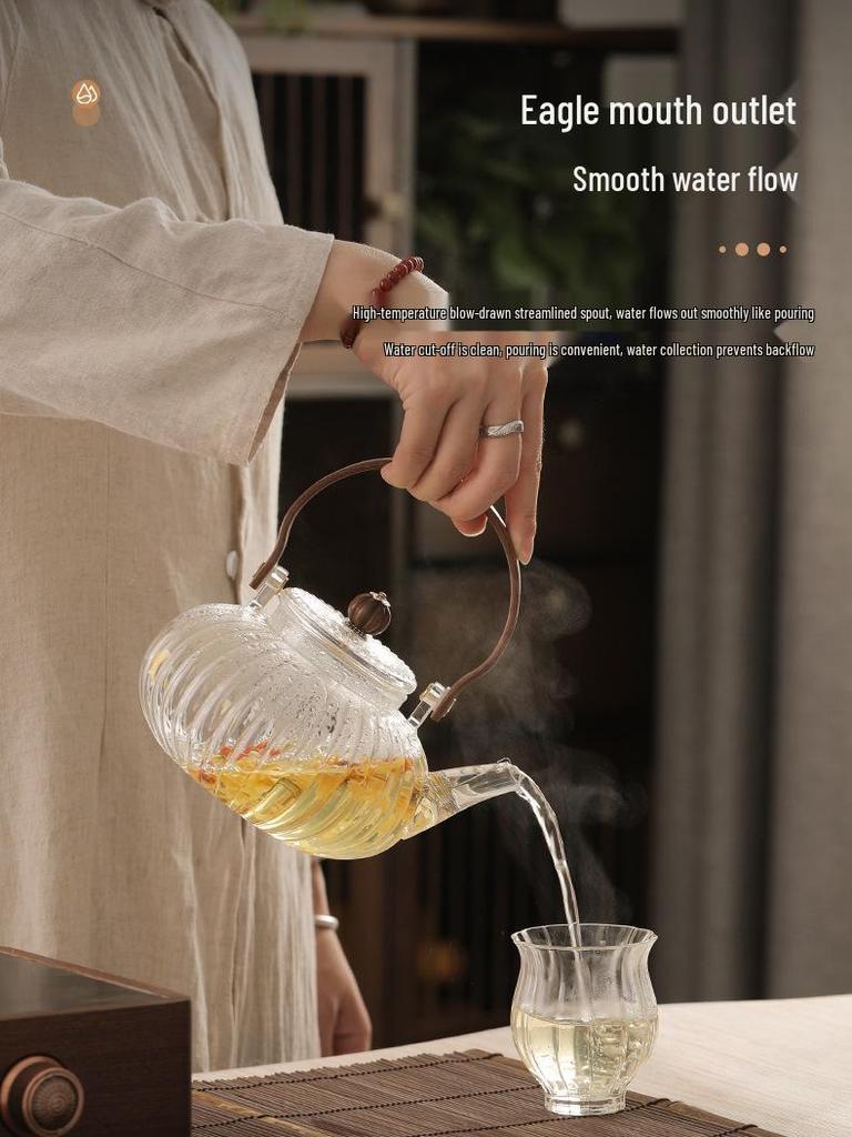 High-Temperature Resistant Pumpkin Glass Tea Set with Striped Design and Tea Infuser