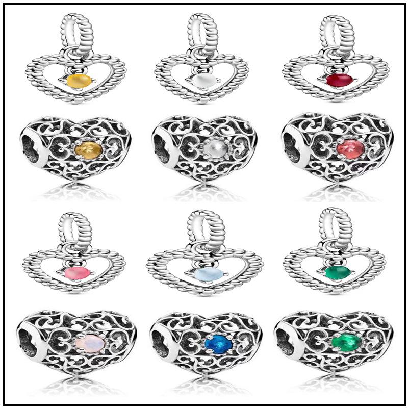 Copper Beads Twelve Fen Birthstone Pendant Diy Beaded Love Simple Pendant Bracelet Accessories