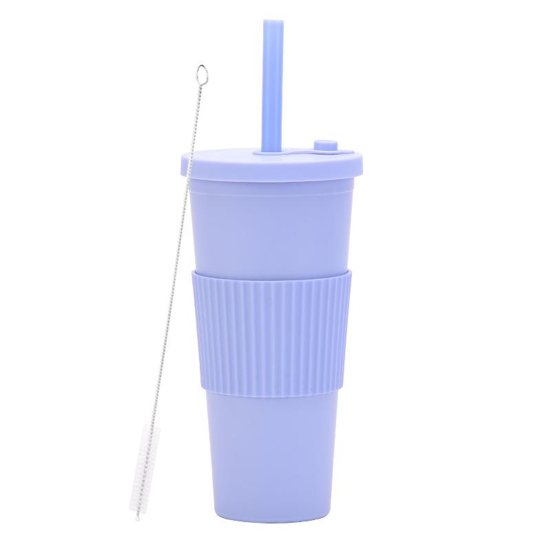 2025 Large Capacity Double Layer Plastic Cup Large Hole Straw Pearl Boba Milk Tea Cup Portable Outdoor Straw Cup