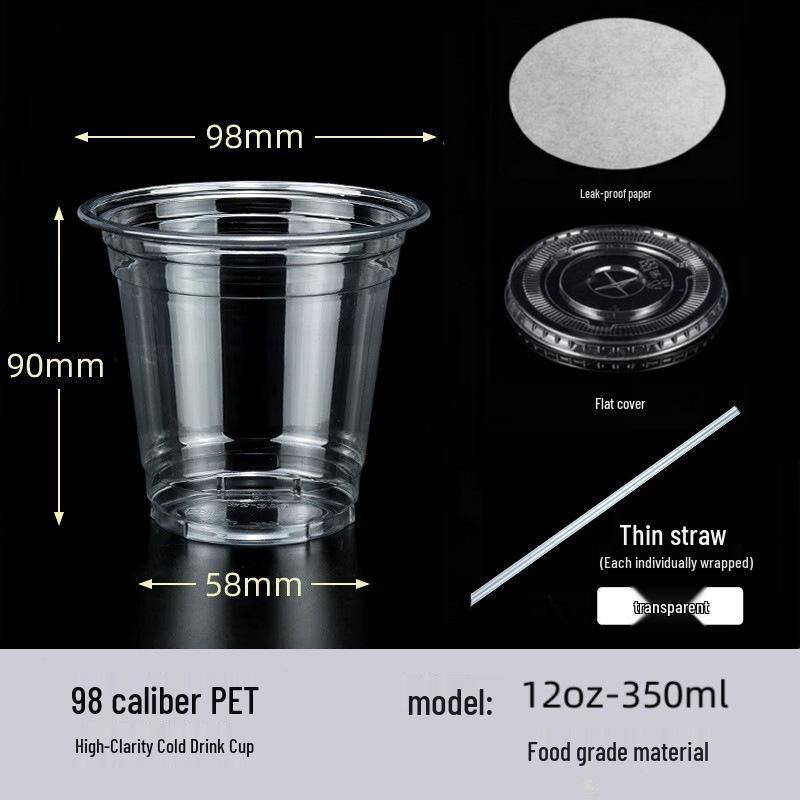 98mm Clear PET Disposable Cups for Cold Drinks, Coffee, Milk Tea & Desserts
