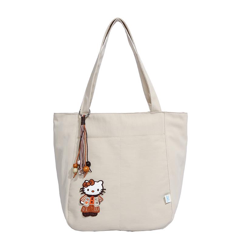 Versatile Women's Canvas Tote Bag with Cartoon Embroidery – Large Capacity, Multi-functional Shoulder Bag