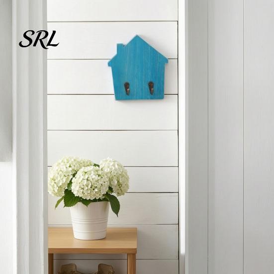 No Damage Wall Mounted Hooks Wood House Shape Storage Hook, Strong Traceless Adhesive Decorative Solid Hangers American Style Hanger for Home Entryway