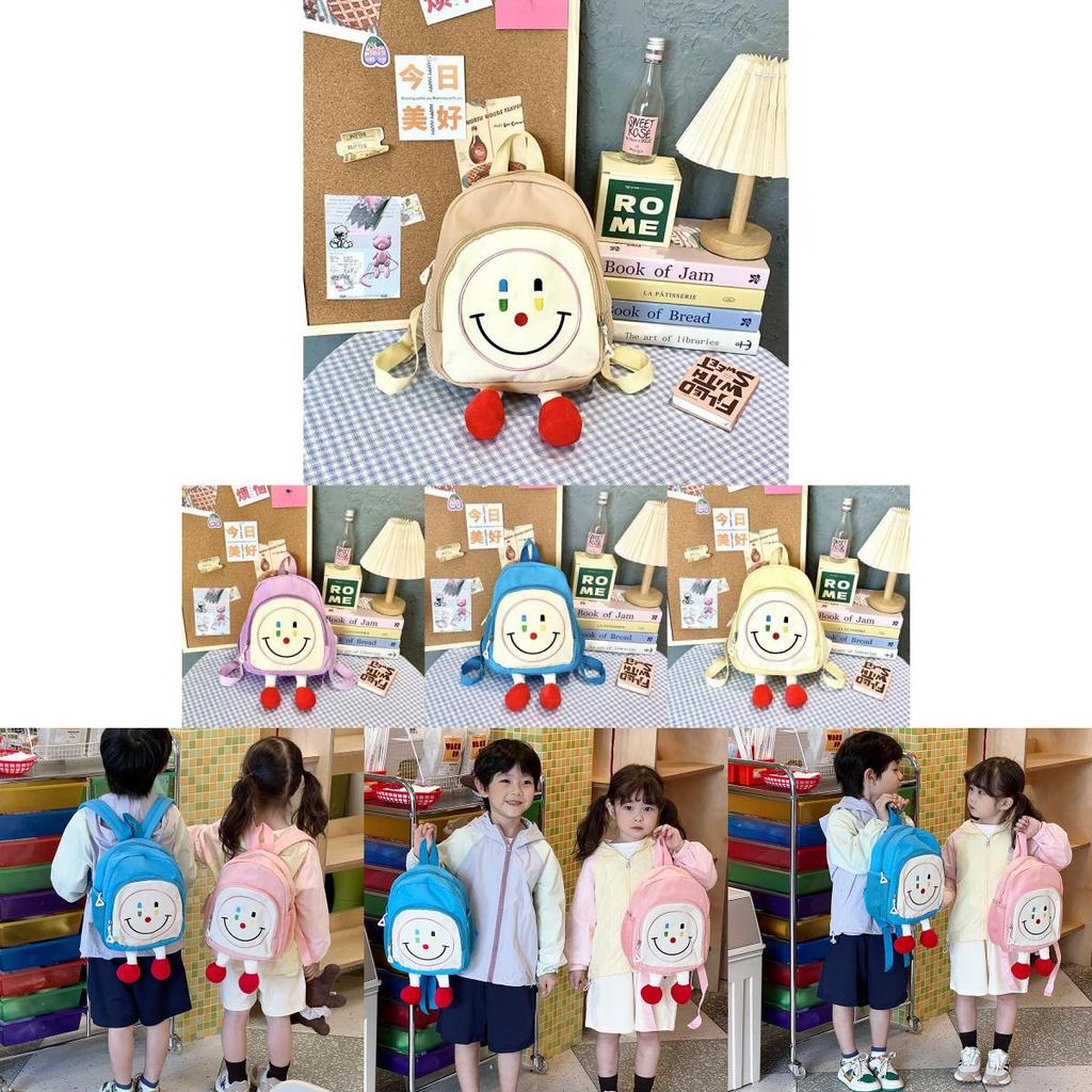 Adorable Plush Smile Face Backpack For Kids Unique Design Lightweight And Spacious