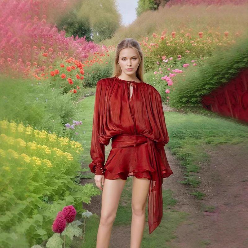 Spring and Summer 2025 Women clothes Temperament Pleat Mesh Puff sleeve Short dress Socialite Vacation Dress