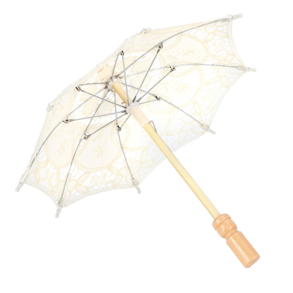 Lace Umbrella Parasol Vintage Wedding Bridal Umbrella for Photo Costume Party SuppliesS Beige