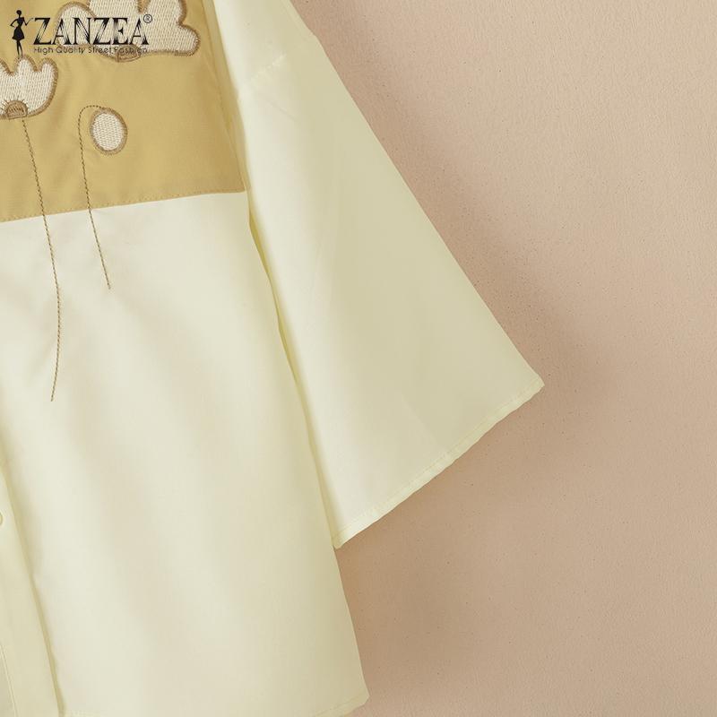 ZANZEA Damen Casual Turn Down Kragen Sommer Kurzarm Bluse