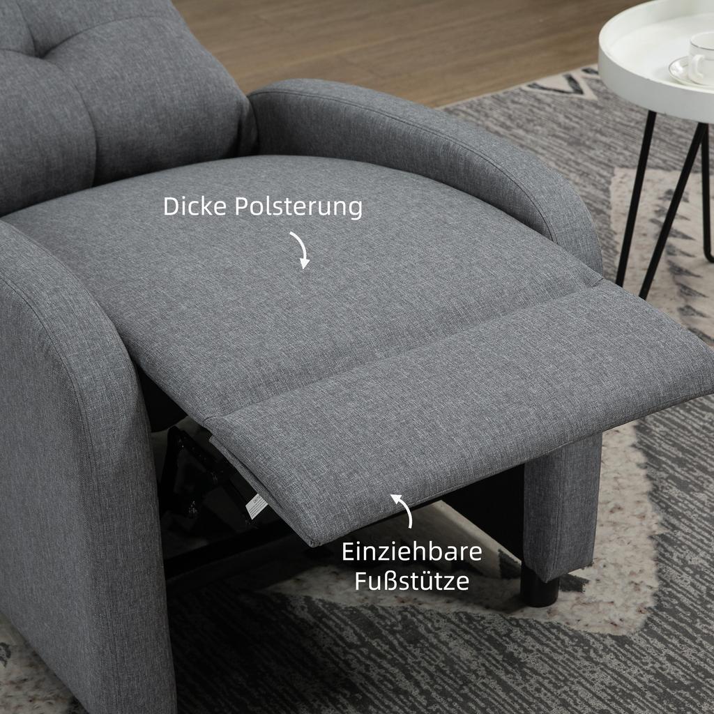 Recliner with Reclining Function, Extendable Footrest, Pocket Spring Core, up to 150 kg, Grey