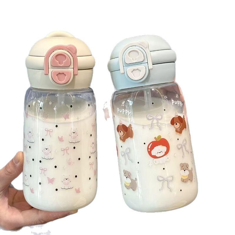 500ml Water Cup Kawaii Bottle Portable Plastic Pop-Up Cute Water Bottle with Straw Cover Water Leak-Proof Drinking Drinkware