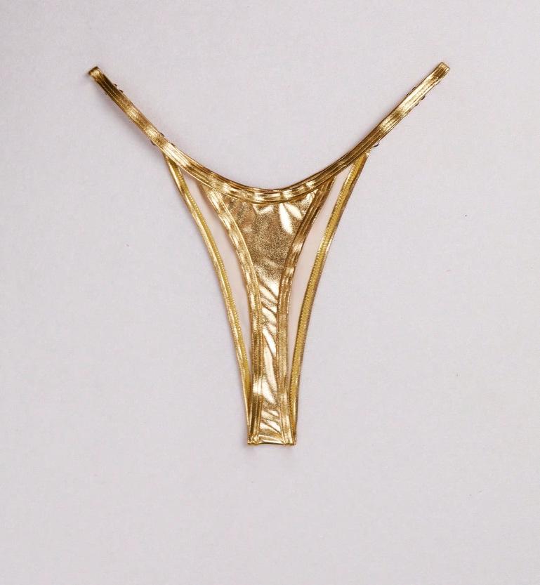 2025 European & American Women's Sexy Solid Color Stamped Thong Swimsuit Bottoms