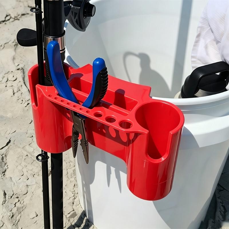 Fishing Bucket Gear Tray, Plastic Side Storage Rack for Small Item Pickup, Practical Bucket Accessory for Pond Fishing and Outdoor Use