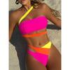 Splicing Asymmetric One Shoulder Bikini Female Swimsuit Women Swimwear Two-pieces Bikini Set High Cut Bather Bathing Suit Swim