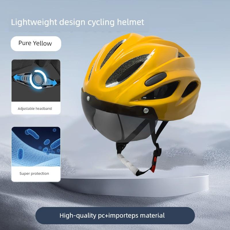 Bicycle Helmet with Goggles, One-Piece Riding Helmet, Men's and Women's Mountain Road Bike Safety Helmet