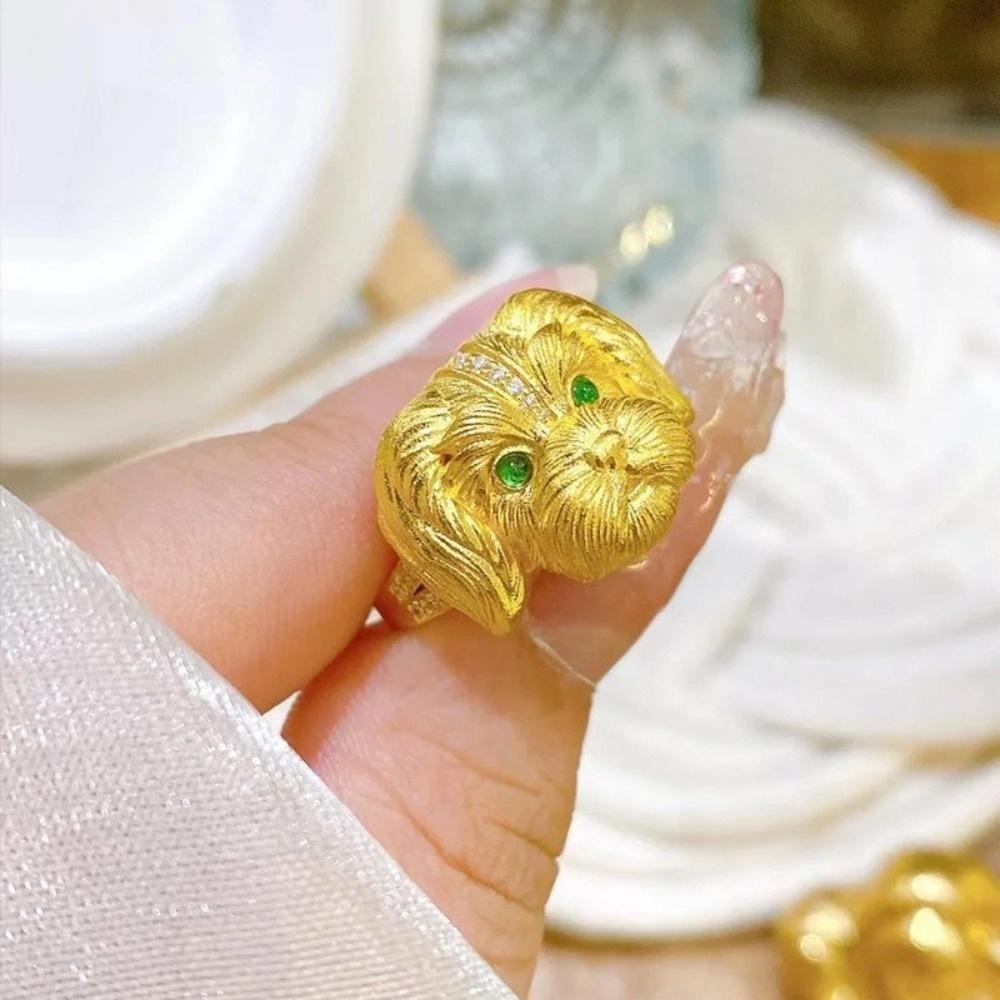 Metal Rhinestone Dog Rings Open Mouth Design Fashion Jewelry Cute Cat Ring  Work
