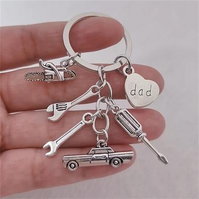 Handmade Dad Keychain Father's Day Gifts Car Lover Tools Dad Heart Pendant Mechanic Keychain Jewelry Souvenir Gifts