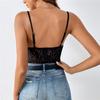 Sexy Femei Negru Mesh Perspectivă Bodysuit Dantela Curea Colanți Solid Salopete