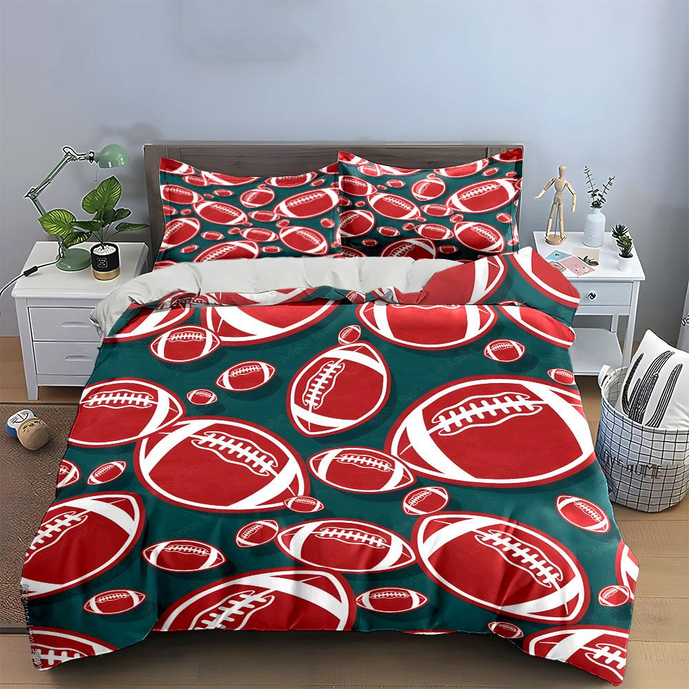 Red Football Pattern Design Bedding Duvet Cover Set (1*Duvet Cover 2*Pillowcases, without duvet insert)