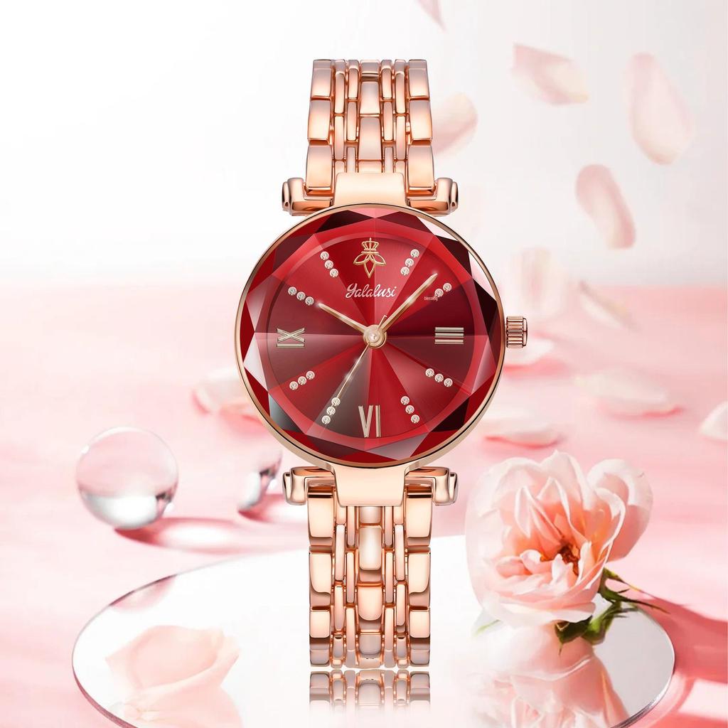 Yalalusi Roségold Damen Wasserdichte Quarz Uhr mit Rubin Akzent - Modisch und Elegant