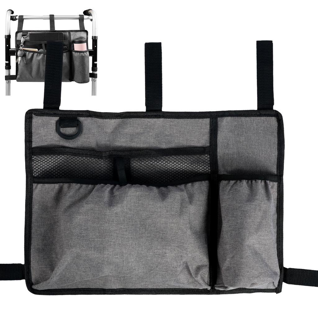 Walker Bag with Cup Holder Large Capacity Wheelchairs Storage Bag Folding Carry Storage Pouch Organizer for Seniors Elderly