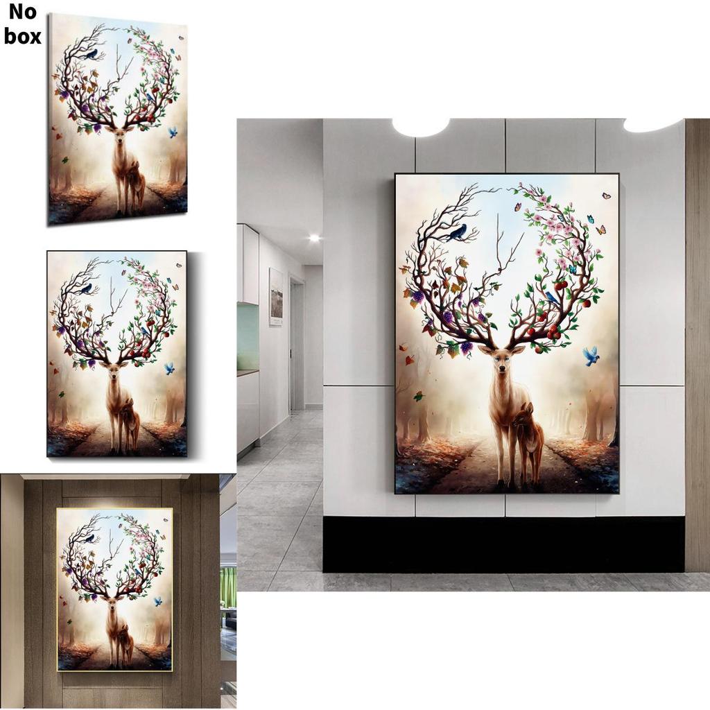 Modern Nordic Style Canvas Art With Deer And Tree Illustration For Living Room Decor