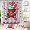 4pcs Valentine's Day Romantic Bear Printed Bathroom Set Waterproof Shower Curtain Floor Mat Toilet Mat U-Shaped Mat