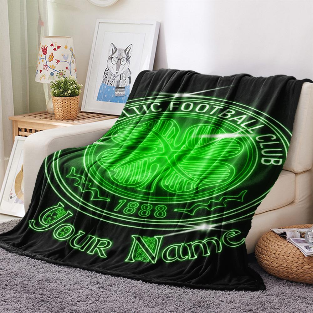1PC Celtic Fc Crest Custom Name Patterned Flannel Blanket Suitable For All Seasons For Home Decor Warmth And Comfort Gifts Holiday Present
