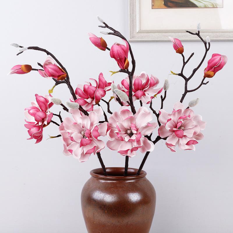 Simulation of Mid-branch Magnolia, Head Magnolia Desktop Flower Arrangement, Fake Flower Simulation of Magnolia Wedding PU Flower Material