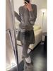 Winter 2025 Slim-Fit Graues Top & Bodycon Rock Set: Stilvoll, lässig, warm und trendig.