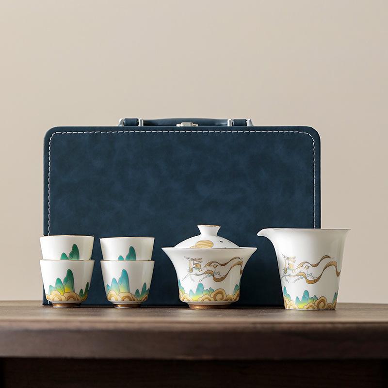 Yangzhi Jade Porcelain Travel Tea Set - Ceramic Kung Fu Teapot with Logo