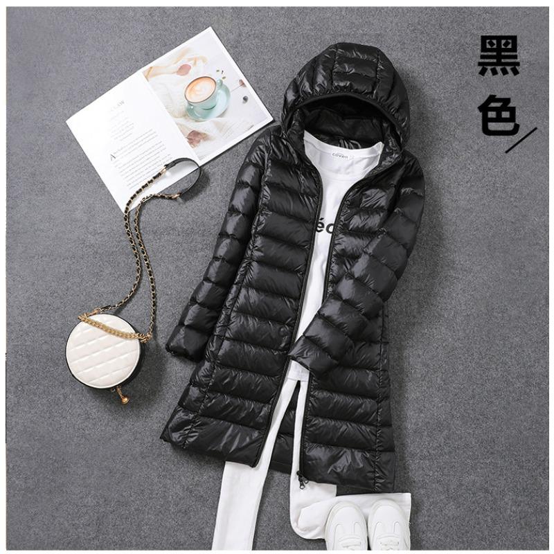 Autumn and winter new light and thin down jackets women's medium and long white duck down light and thin jacket removal cap