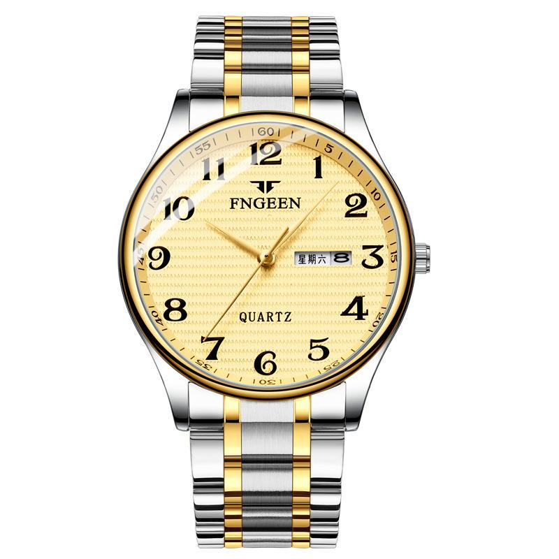Men Watch Waterproof Calendar Week Large Dial Middle aged Elderly Steel Male Female Students Fashion Quartz Wristwatches Clock