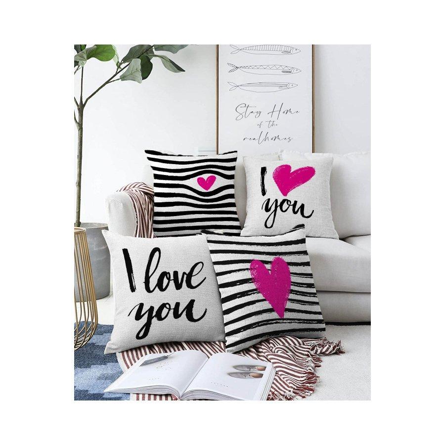 4 Pieces Valentine's Day Concept Double Sided Printed Cushion Cover Set