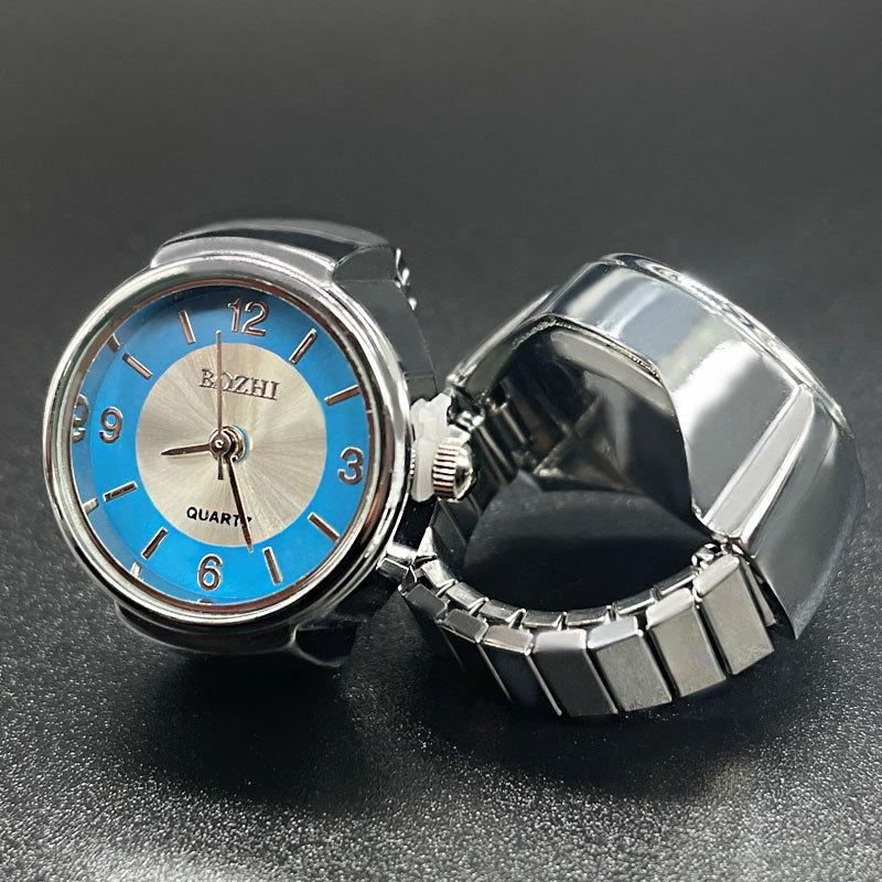 Ring Watch Creative Quartz Finger Watch Fashion Adjustable for Men Women Students Silver