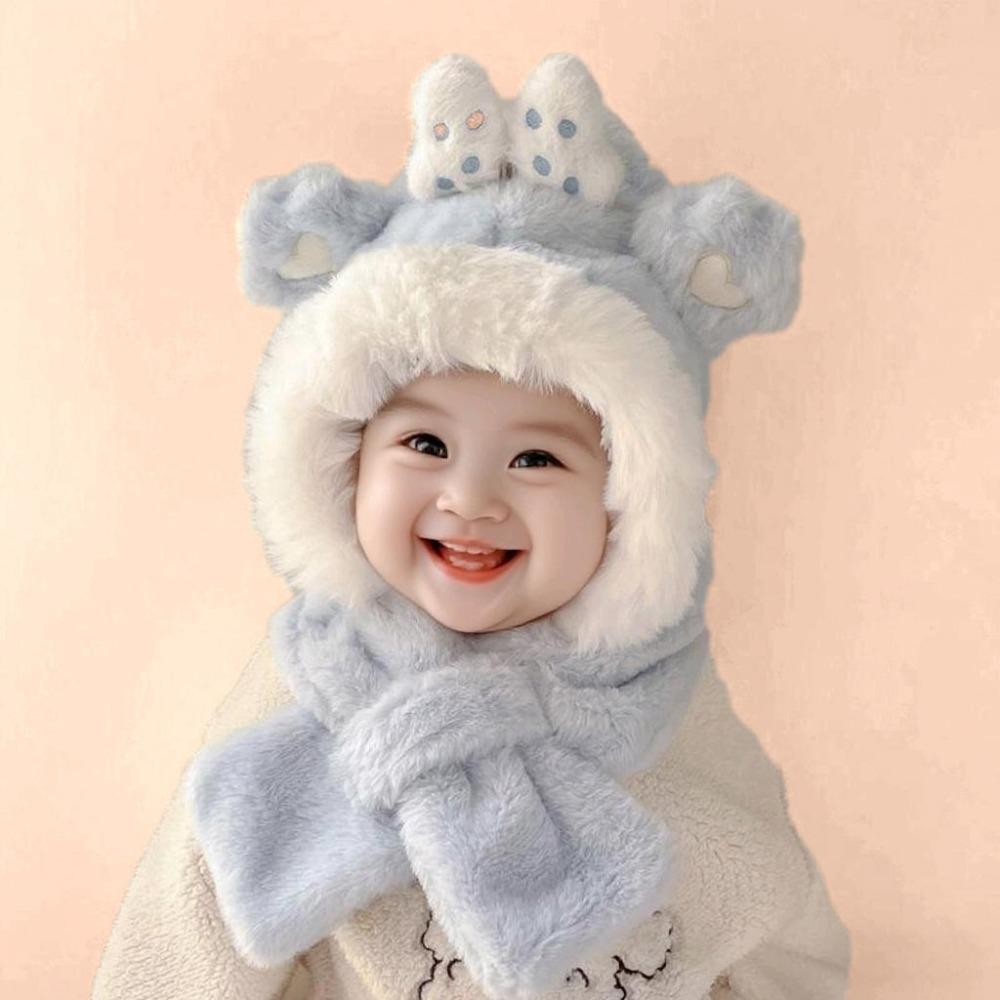 2-in-1 Hooded Scarf Keep Warm Winter Children's Hat Cute Scarf Hat Set  for Boys Girls