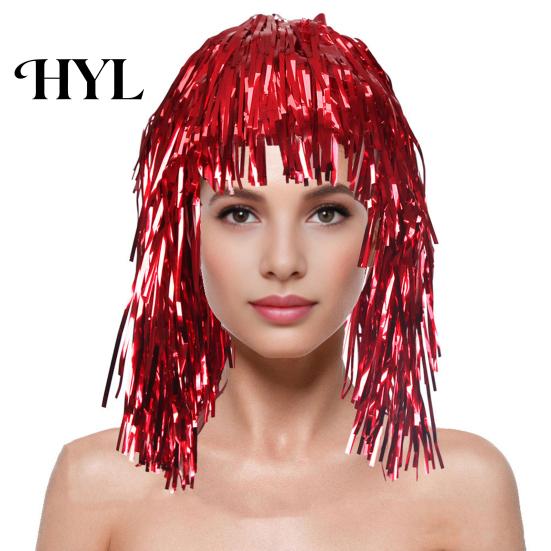Party Accessory Foil Tinsel Wigs for Adults Fancy Dress Shiny Wig Glow Metallic Masquerade Disco Hat Photo Booth Prop Cosplay Supplies Long-Lasting