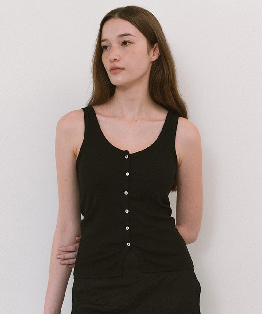 LAMINEZ Hole Button Sleeveless - Black