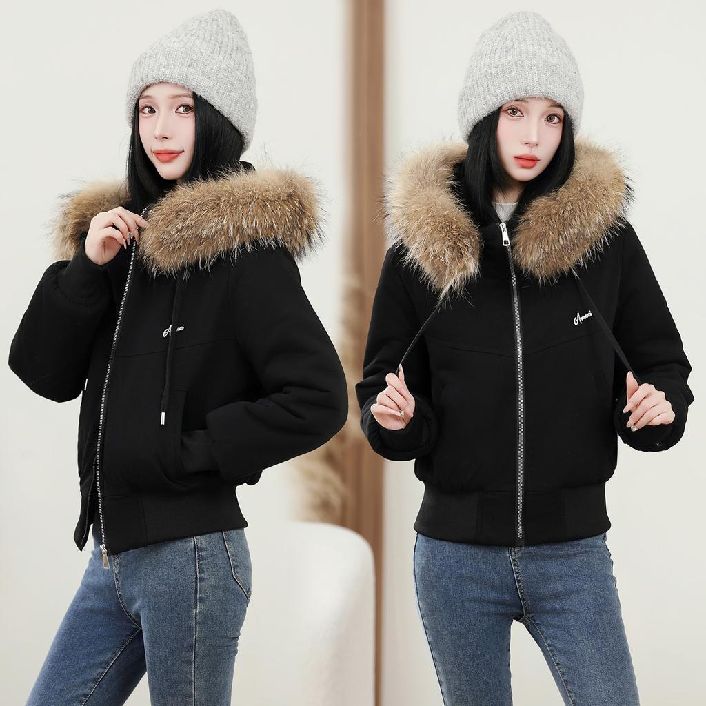 Big fur collar hooded short cotton-padded clothes women's fleece thickened warm jacket winter new cotton-padded jacket small cotton-padded clothes