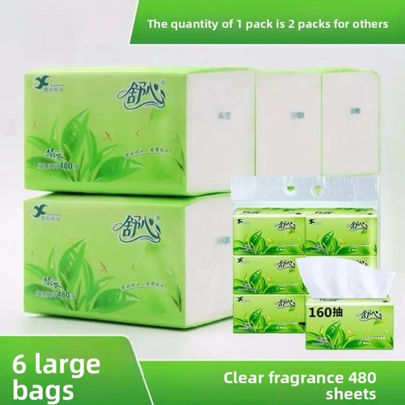 New multi-layer thickened tea flavored toilet paper for household use, large quantities of facial tissue paper, large napkins