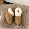 Thick-soled heightening fluffy snow boots for women's new winter leather and fur body piled thick-soled warm bread cotton shoes