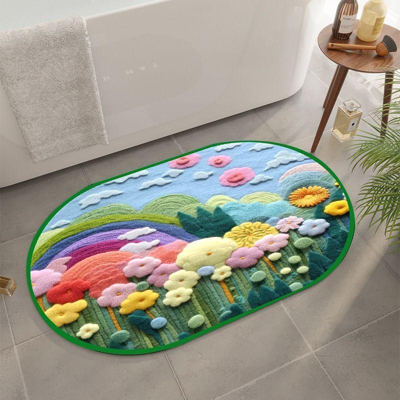 Ins Wind 3D Rainbow Diatom Mud Floor Mat Shower Room Water-Absorbing Quick-Drying Floor Mat Household Non-Slip And Dirt-Resistant Bathroom Floor Mat