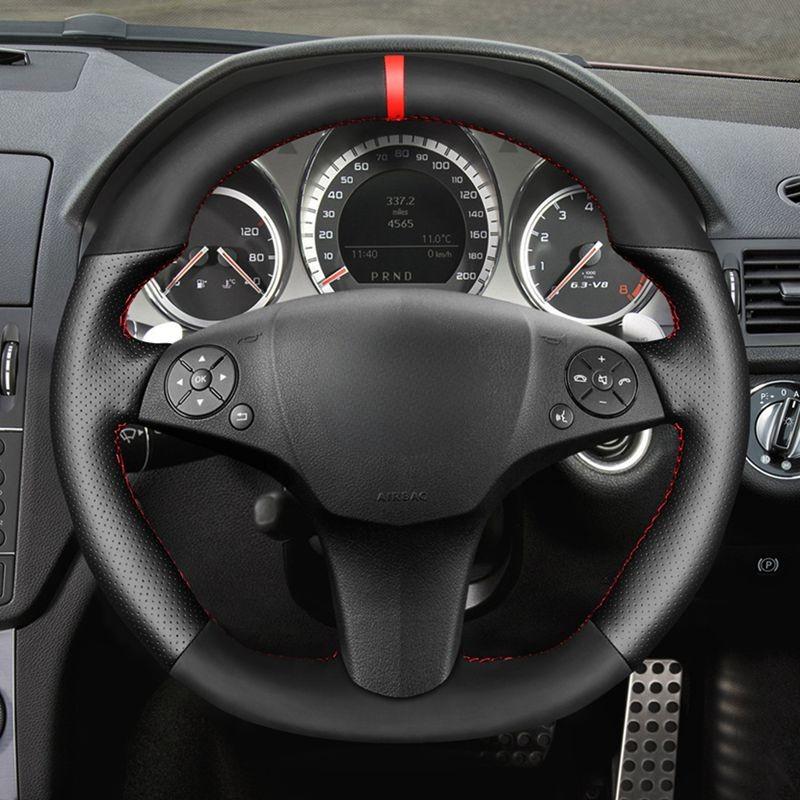 

Ручная sewing Черная замшевая накладка на руль автомобиля Для Mercedes Benz SLR-Class SL-CLass AMG 63 65 SLK-Class AMG 55 2009-2012 Red Thread