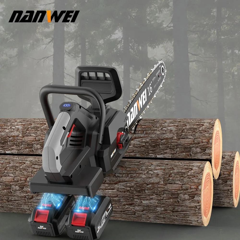 NANWEI Σετ Ηλεκτρικού Αλυσοπρίονου 16 ιντσών, Υπαίθριο Μίνι Αλυσοπρίονο με Κινητήρα Χωρίς Ψήκτρες, Επαναφορτιζόμενο Αλυσοπρίονο Logging Μονοχείρος με Μπαταρία Λιθίου
