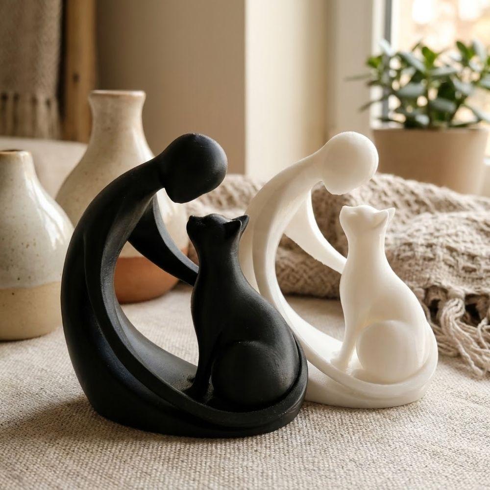 Minimalist Hugging Cat Sculpture 3D Printing Abstract Cat Figurine Living Room