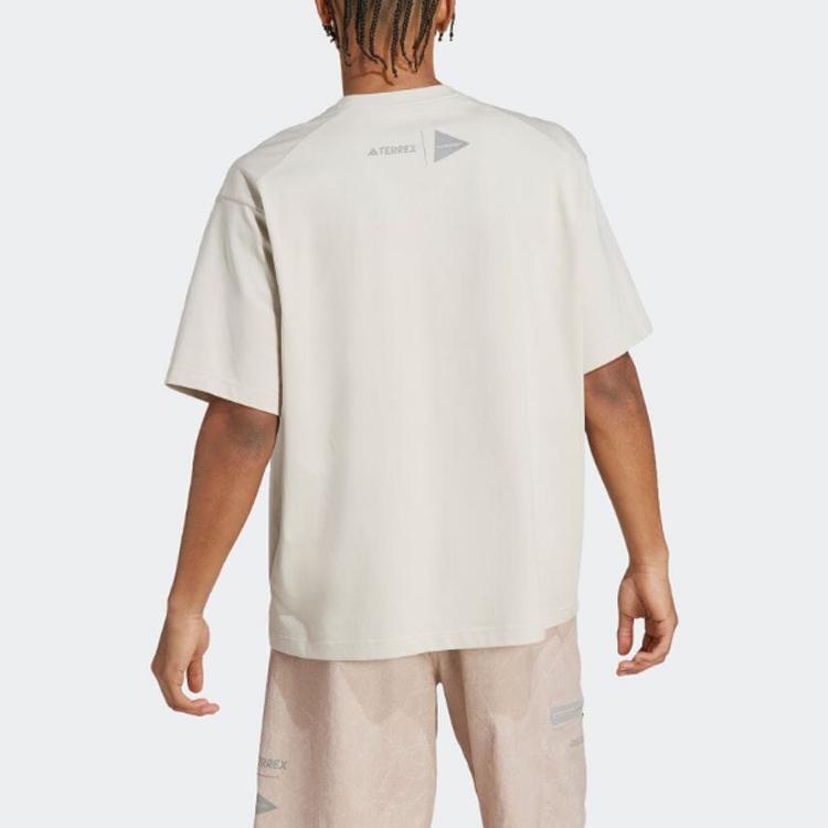 Adidas Landscape Print Casual Crew Neck T-shirt Unisex Tops Beige HR7141