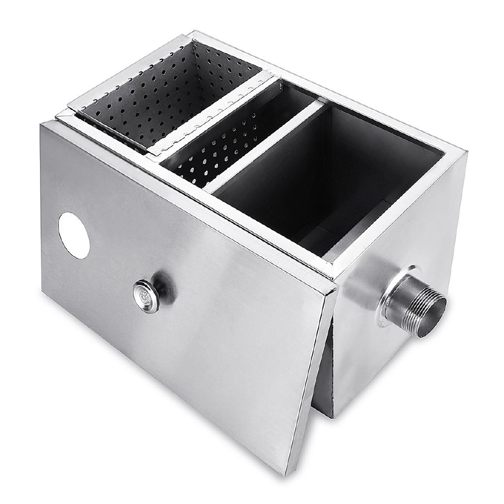 Separatore di grassi in acciaio inox argentato per acque reflue da cucina di ristorante 14x8x8'' Nuovo