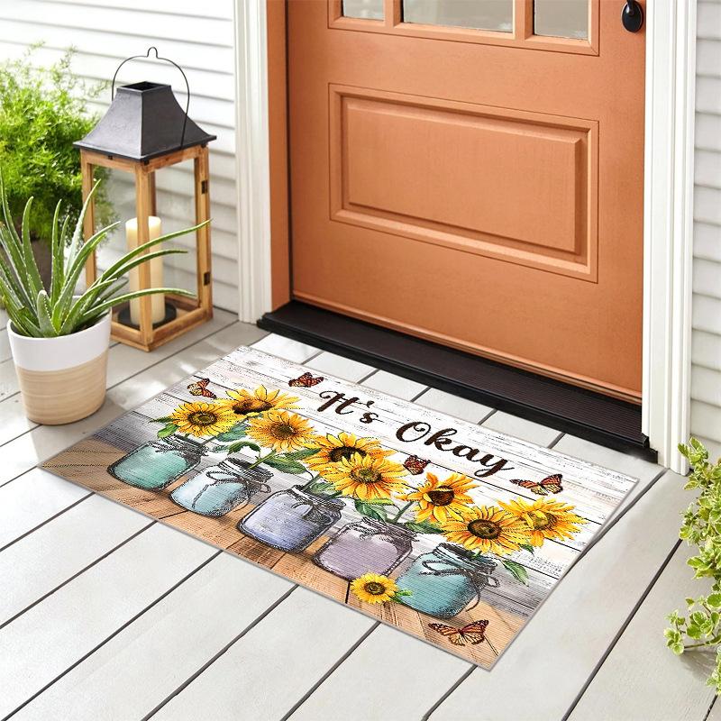 1Pcs Sunflower Kitchen Rug Anti-Fatigue Kitchen Rug Waterproof Non-Slip Rugs Set Runner Rug Bedside Rug Absorbent Carpet