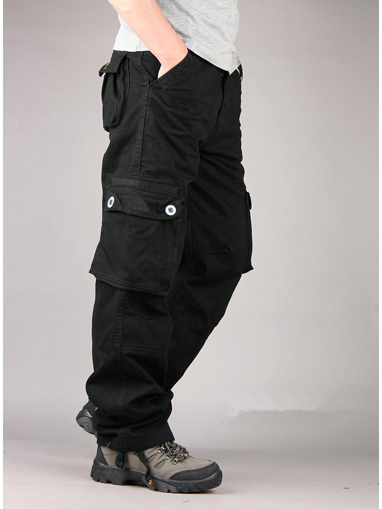 Herren Dicke Baumwollgurtbandhose, Mehrere Taschen, Lockere Passform, Übergröße Freizeit-Arbeitskleidung